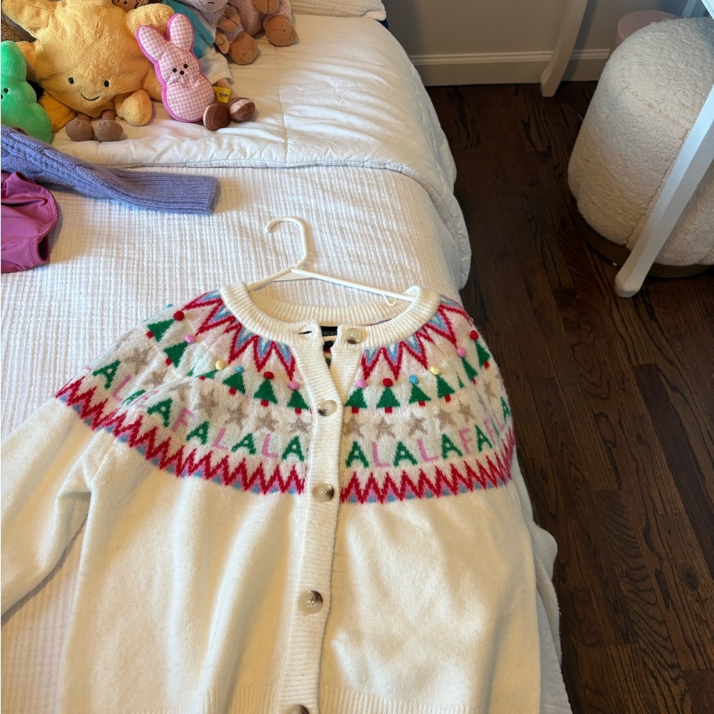 Cynthia Rowley Cream Holiday Cardigan with Red & Green Yoke